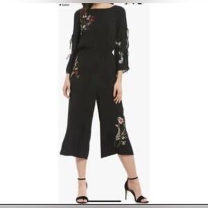Gibson Latimer Black Embroidered Cold Shoulder Wide Leg Cropped Lined Jumpsuit